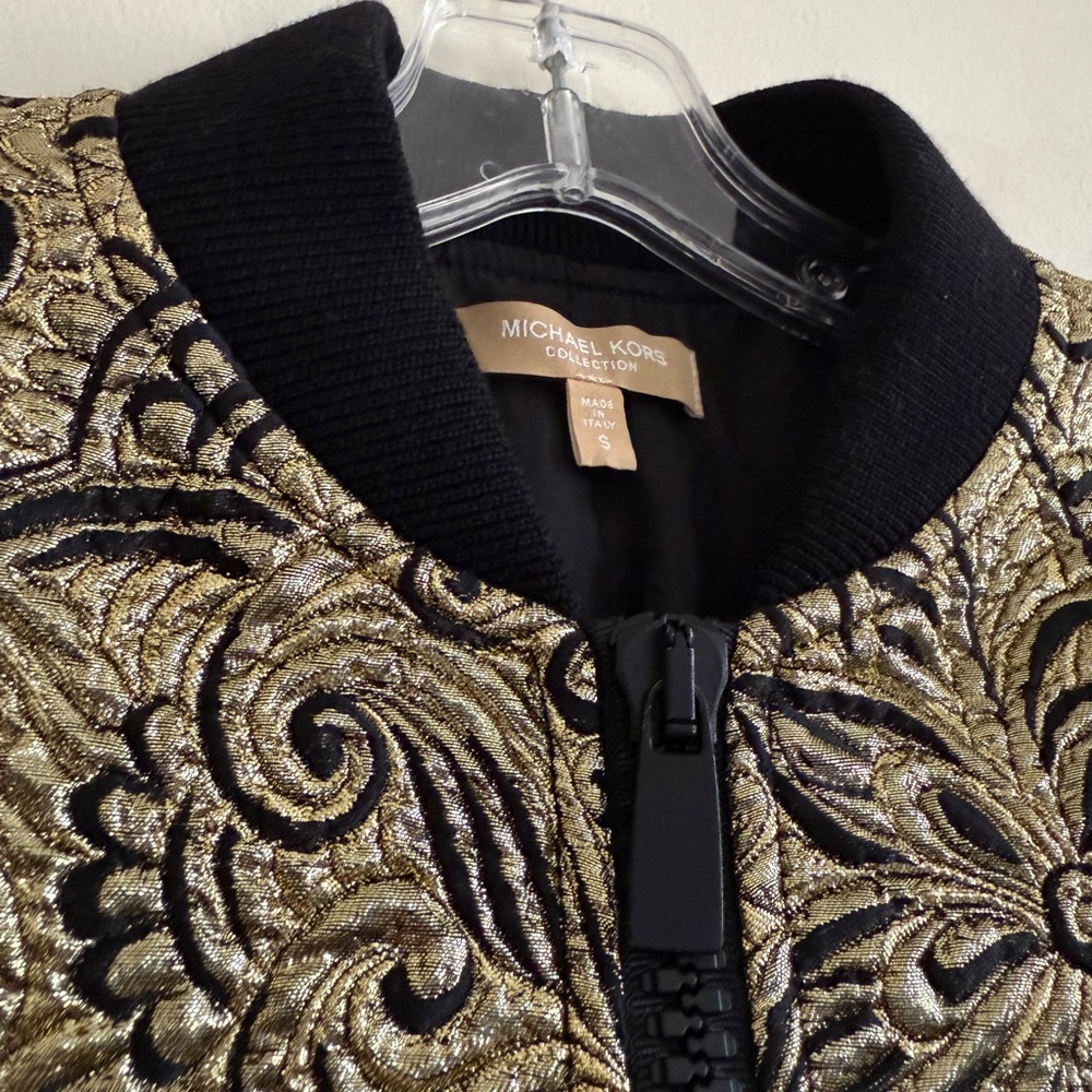 MICHAEL KORS COLLECTION Resort 19 size Small Floral Brocade Bomber Jacket Gold - Picture 10 of 16